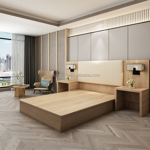 Modern Business Hotel <b>Bed</b> Sets Minimalist Wood <b>Platform</b> <b>Bed</b> <b>Frame</b> With Nightstands & Headboard for 3 Star Hotel Furniture - Product Image 1