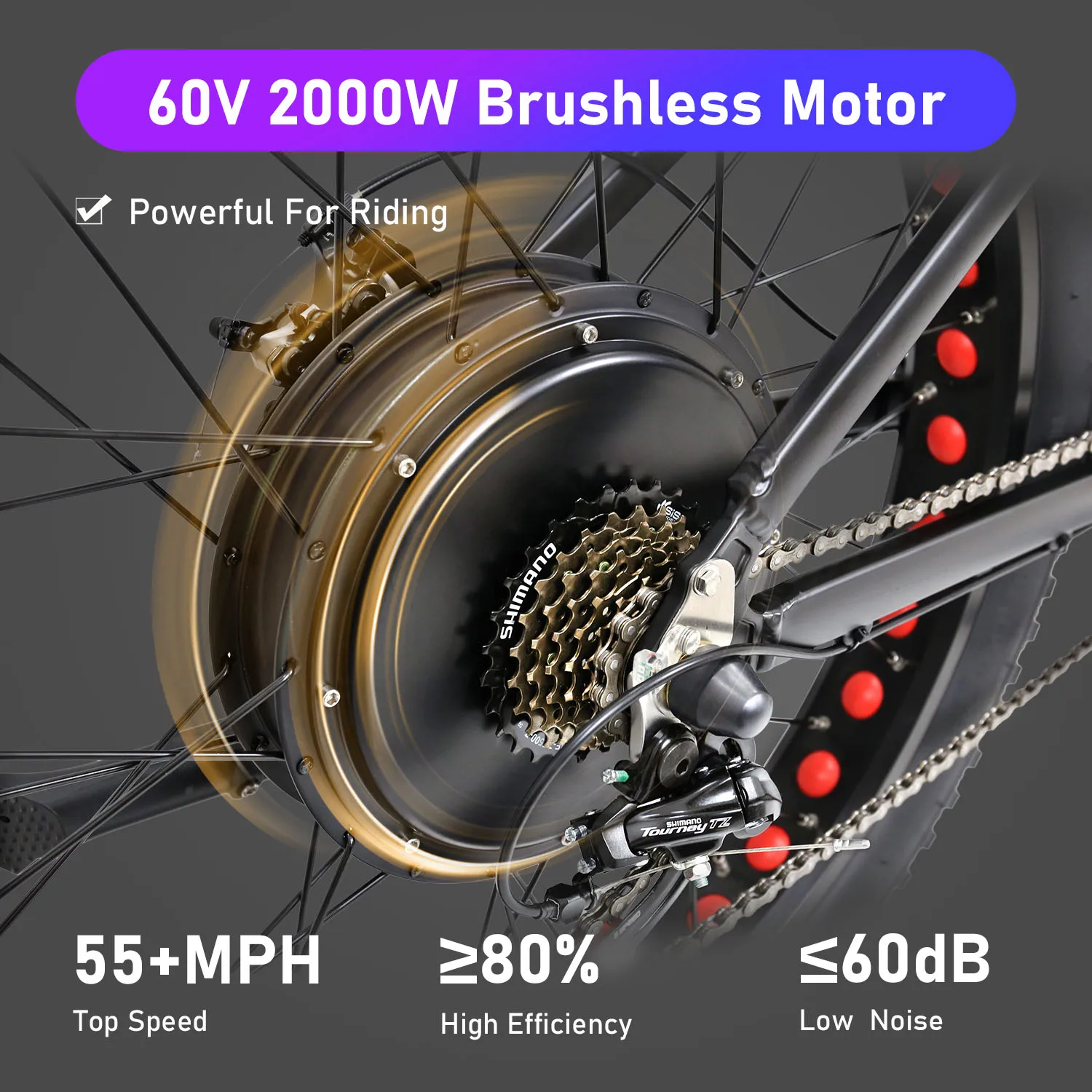 60V 2000W Powerful e-bikes A7AT26 55km/h speed long range 26”*4 chopper fat tire - A7 Series - 1