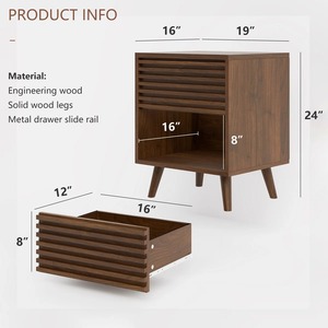 Modern Wood <strong>Mid</strong> <strong>Century</strong> Fluted 2 Tiers <strong>Bedside</strong> <strong>Table</strong> Nightstand with Solid Wood Legs for Bedroom Living Room - Product Image 6