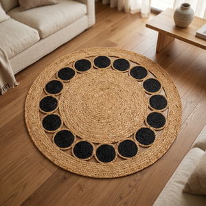 Alfombra Redonda Geométrica de Yute, Hecha a Mano, Estilo Bohemio, Pelo Corto, Antideslizante, Decoración para Sala de Estar - Product Image 3
