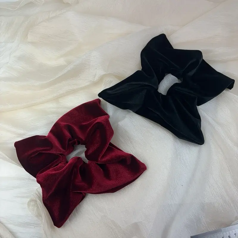 MIO Elegant Extra Large Square Scrunchies Oversized Black Red Soft Velvet Hair Scrunchies Elástico Hair Tie Girls Rubber Band