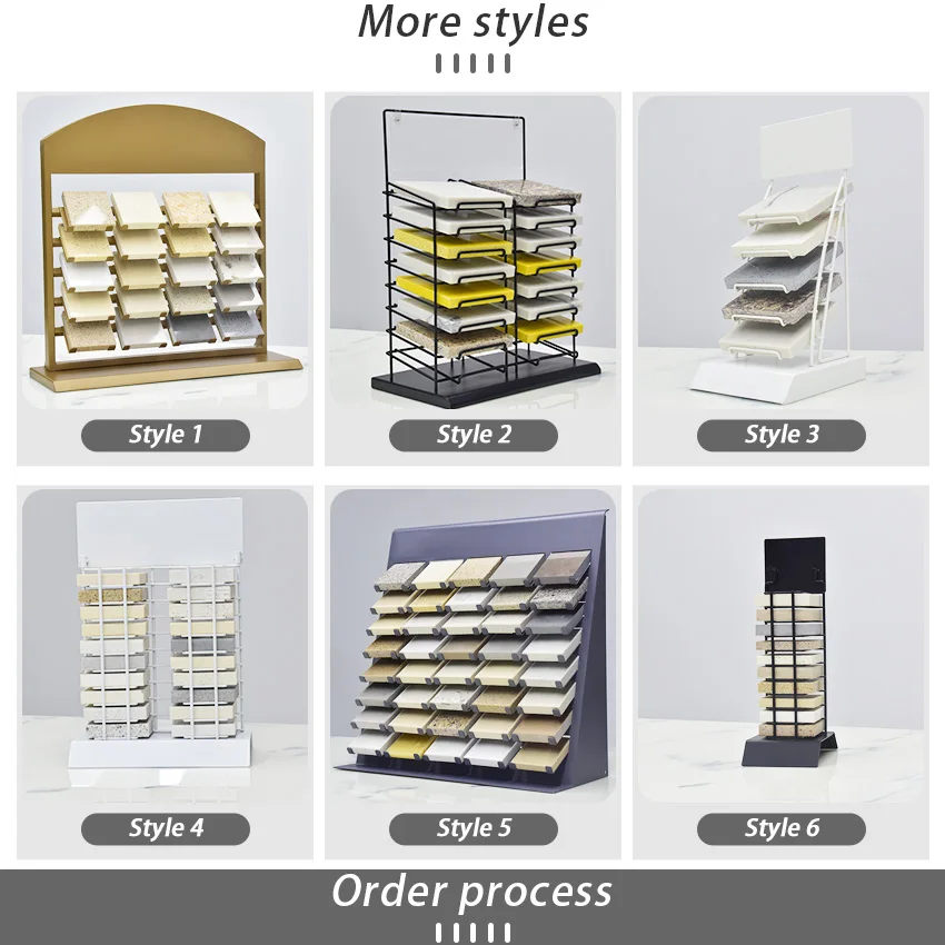 Hot Selling Metal Desk Acrylic Case Marble Stone Holder Rack Stand Sliding Cassette Free Standing Over Top Tile Display