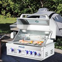 Bouton LED 5 Brûleurs Barbecue Grill Exceptionnel Construit dans la Cuisinière Extérieure Portable Corps en Acier Inoxydable Gain de Place Design Prix d'usine