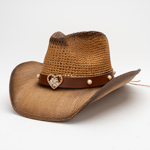 Sombrero de Paja Estilo Vaquero Occidental, Retro, Étnico, Europeo, Americano, Jazz, para Viajes al Aire Libre, Casual, con Ala Curva, para Protección Solar - Product Image 1