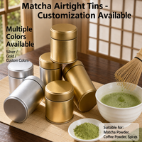 Boîte hermétique de luxe en métal pour thé et café, 30g-50g, en matcha biologique pur, avec anneau de traction argenté, pour le stockage alimentaire