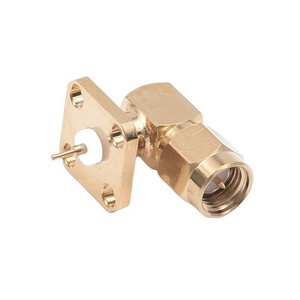 Connecteur SMA-<span class=keywords><strong>PLR</strong></span>(Au) mâle à <span class=keywords><strong>50</strong></span> ohms, à souder, pour montage sur panneau, traversant, à angle droit, compatible avec le service d'agent - Product Image 1