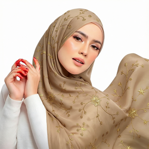 Nuevo Pañuelo Turbante de Malasia de Chifón de Poliéster de Color Liso con Seda Brillante y Lentejuelas Bordadas, Cálido para las Cuatro Estaciones - Product Image 1