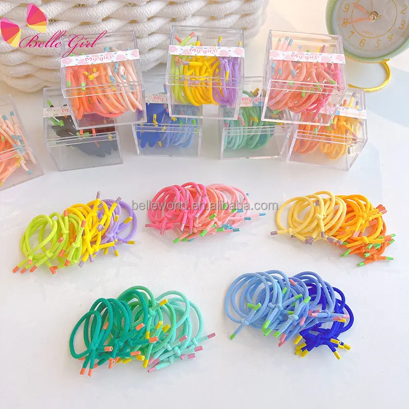 BELLEWORLD factory custom package box cute hair bands accessories 18pcs/box multi candy color high elastic hair ties for kids
