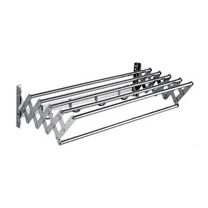 Stainless Steel Wall Mounted Retractable Towel Shelf with Clothes Hook Bathroom Adjustable Laundry Drying Rack Towel Rack