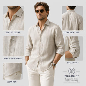 Linen Breathable <b>Men's</b> Long Sleeve <b>Shirt</b> Casual <b>Shirt</b> Custom Logo Premium Soft Lightweight Summer Button Down Top - Product Image 3