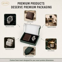 Boîte d'expédition vert forêt avec logo argenté, insert en mousse EVA, intérieur bicolore, emballage cadeau de luxe pour montres et bijoux