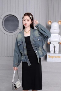Manteau en jean ample décontracté pour femmes avec chemisier à taille perlée clouté nouveau printemps automne mode doublure en Polyester teint pour l'hiver - Product Image 6