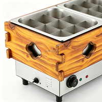Machine à Oden Électrique 18 Grilles Double Cuve, Machine de Cuisson Kanto, Marmite à Nouilles Japonaise, Cadre en Bois, 3000W Économe en Énergie