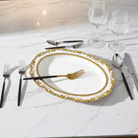 Vaisselle de banquet de luxe personnalisée, vaisselle en porcelaine à bord doré, assiettes de service, plats, bols, service de table