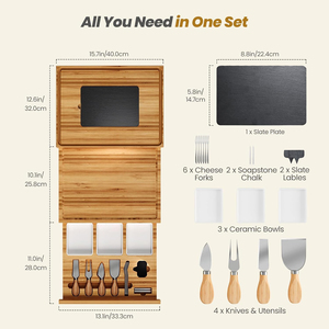 Ensemble cadeau de planches à charcuterie en bambou carbonisé, plateau à viande en bois gravé personnalisé, plateau à fromage et ensemble de couteaux - Product Image 5