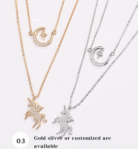 unicornio de plata COLLAR COLGANTE chapado en oro doble Multi-capa de cadena de enlace de Luna collar de acero inoxidable - Product Image 5