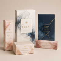 Boîte d'emballage pliable en carton rigide noir mat avec logo personnalisé de qualité supérieure pour cosmétiques et parfums