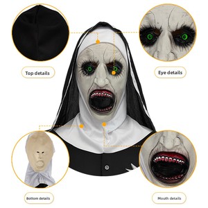 Masque en latex effrayant de nonne souriante pour Halloween, idéal pour les farces et maquillages effrayants, parfait pour le bricolage. - Product Image 3