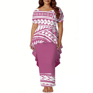Neues Damen-Fishtail-Kleid Maßgeschneidertes Samoanisches Puletasi-Kleid Polynesischer Druck Puffärmel Schulterfreies Abendkleid 2-teilig - Product Image 5
