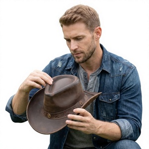 Men's Genuine Leather Fedora <b>Hat</b>-Classic <b>Western</b> Cowboy Style Durable Premium Quality Winter Outdoor Travel Ready Formal Casual - Product Image 4
