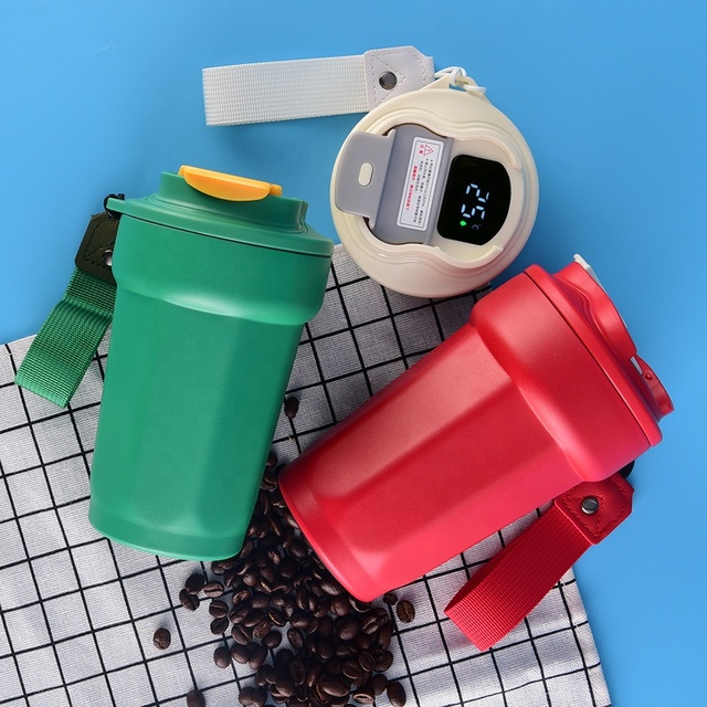 Custom Logo Smart Thermos Cup Stainless Steel Vacuum Flask BPA Free 6-12 Hours Thermal Insulation Leak-Proof Camping Travel