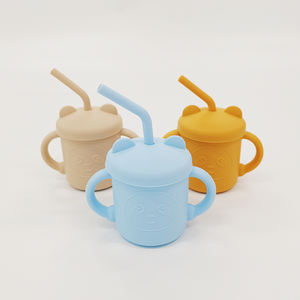 Tasse de paille en silicone pour enfants, avec couvercle, double oreille, tasse à boire de qualité alimentaire avec poignée, tasse <span class=keywords><strong>d</strong></span>'entraînement - Product Image 6