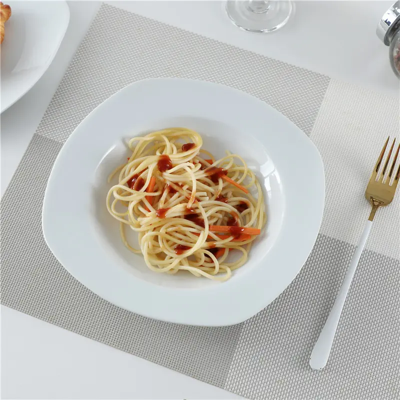Customized logo modern handmade dinnerware soup plate restaurant hotel tableware serving porcelain plates
