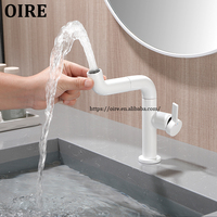 Robinet de lavabo de salle de bain moderne à trou unique Oire, rotation à 360°, eau chaude et froide, en laiton massif, avec douchette extractible et cartouche céramique