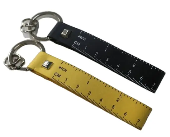 Promotional pu leather tape measure ruler keychain Custom key chain