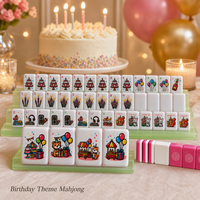 Ensemble de Mahjong Thème Anniversaire avec Bougie Gâteau, Ballon et Motifs de Tuiles de Fête pour Soirées Ludiques et Cadeaux