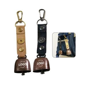 Custom logo Wholesale Custom Creative <b>Personalized</b> Gift Vintage Brass Bells Dog Pet Training Outing Hiking Leather <b>Keychain</b> - Product Image 1