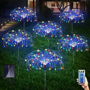 Luz solar para jardim, 6 unidades, luz de fogos de artifício decorativo, varal led à prova d' água para caminho, pátio, caminhada