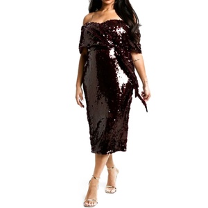 Nouvelle arrivée, robe de cocktail mi-longue moulante sans bretelles, couleur bordeaux, à paillettes, taille plus, pour femmes - Product Image 1