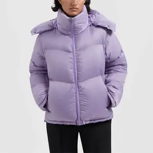 Fabrika toptan özelleştirilmiş kadın aşağı kabarık kısa yastıklı aşağı sıcak kış balon ceket kadın artı boyutu kirpi Zip ceket