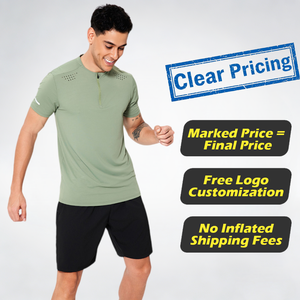 Camiseta Deportiva de Manga Corta con Cierre de 1/4, Transpirable, de Secado Rápido, Alta Elasticidad, para Hombre, con Logotipo Personalizado - Product Image 3