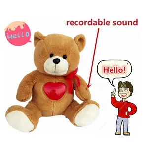 Poupées en peluche musicales légères en forme de cœur Jouet en peluche portable et enregistrable avec enregistrement vocal Ourson en peluche