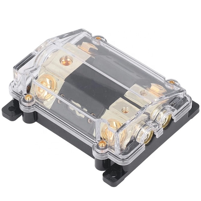 Hot Car Audio Zinc Alloy Gold Plated ANL Fuse Holder Block 0GA in 4GA Out 100A for Boat Audio Stereo Amplifier