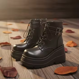 Stivaletti Gotici Neri da Donna con Tacco, Sneakers con Plateau, Tacco Grosso, Stivali Casual di Lusso da Designer, Nuovi Stivaletti Rock - Product Image 3