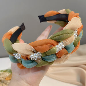 Luxury Retro Twist Braid Wide Edge Floral Feather Fabric &amp; Metal Headband Toothed Non-Slip Design New <strong>Women's</strong> <strong>Fashion</strong> <strong>Accessory</strong> - Product Image 5