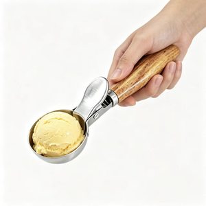 Stainless Steel Ice Cream Scoop With Wooden Handle Manual Dessert Spoon For Household Use - Product Image 2