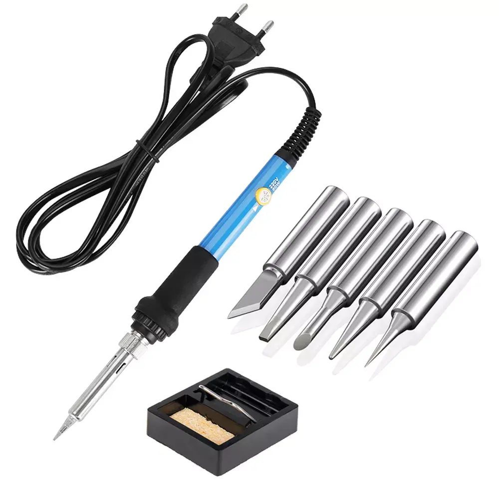 hot selling good quality 220V 60W thermostat electronic solder iron with 5 changeable soldering tips