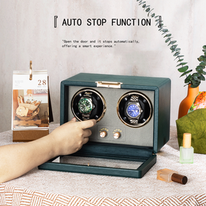 Luxury Auto-Stop LED 4 Watch Winder Caja automática verde negra personalizada Caja de reloj Premium - Product Image 6