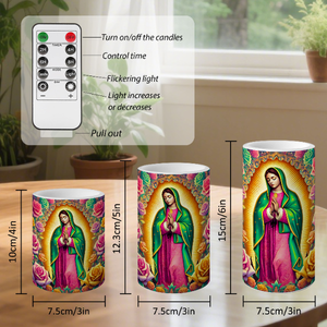 Juego de 3 Velas LED sin Llama con Control Remoto, Diseño Religioso Mexicano de <span class=keywords><strong>Nuestra</strong></span> <span class=keywords><strong>Señora</strong></span> de Guadalupe, para Iglesia, Oración, Altar, Decoración <span class=keywords><strong>del</strong></span> Hogar - Product Image 6