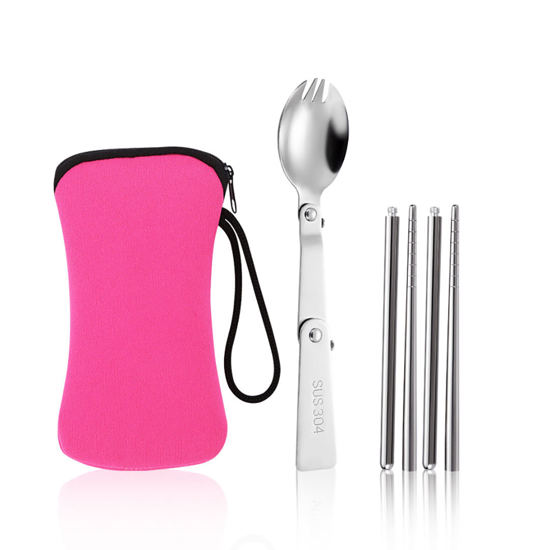 Spork à salade avec étui rose