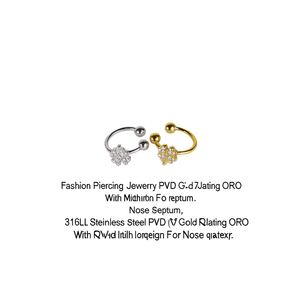 Joyería de Piercing de Moda, Anillo de Acero Inoxidable 316L con Baño de Oro PVD y Diseño de Flor de Cristal para la Nariz o el Septum - Product Image 2