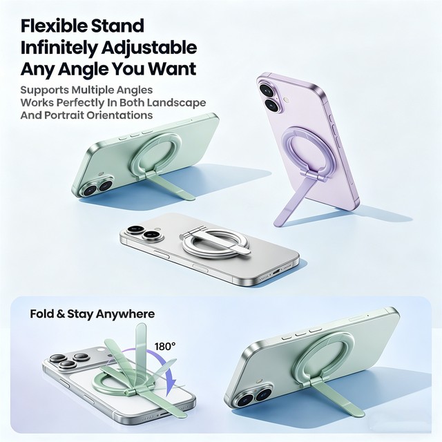 2026 New-Arrival Multifunctional Magnetic Durable Bracket Lightweight Magnetic Ultra-Thin Finger Ring Phone Selfie Stick Stand