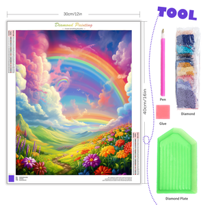 Plein rond 5D bricolage <span class=keywords><strong>diamant</strong></span> peinture arc-en-ciel fleur <span class=keywords><strong>broderie</strong></span> point de croix 30x40cm/12x16 pouces paysage cadre pour décor à la maison cadeau - Product Image 2