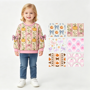 Précommande – Nouveaux T-shirts à manches longues pour filles, motifs fleurs et citrouilles – Vêtements de boutique tendance en gros pour enfants – Collection automne usine - Product Image 2