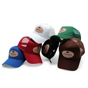 Leather Patch High Profile Mesh Custom Logo Hats Manufacturer Trucker Caps Hat
