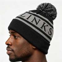 100% Acryl Jacquard gestreepte pompon beanie, op maat gebreide wintermuts met logo voor unisex buitengebruik